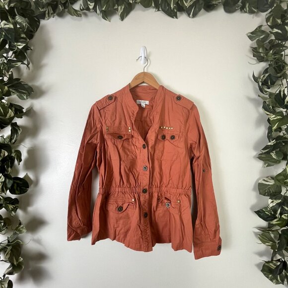 Dressbarn Front Button Canvas Utility Jacket Orange Rust Women’s Size S - Picture 1 of 8